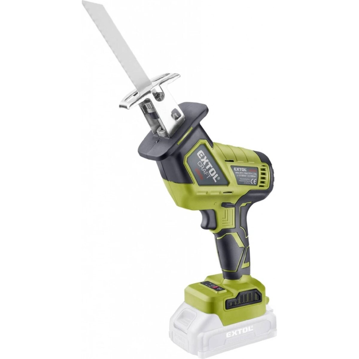 The small, lightweight, one-handed battery-powered chainsaw is designed for cutting wood, plastic,