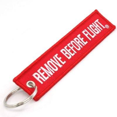 Embroidered "Remove before flight" or "PILOT" keyring