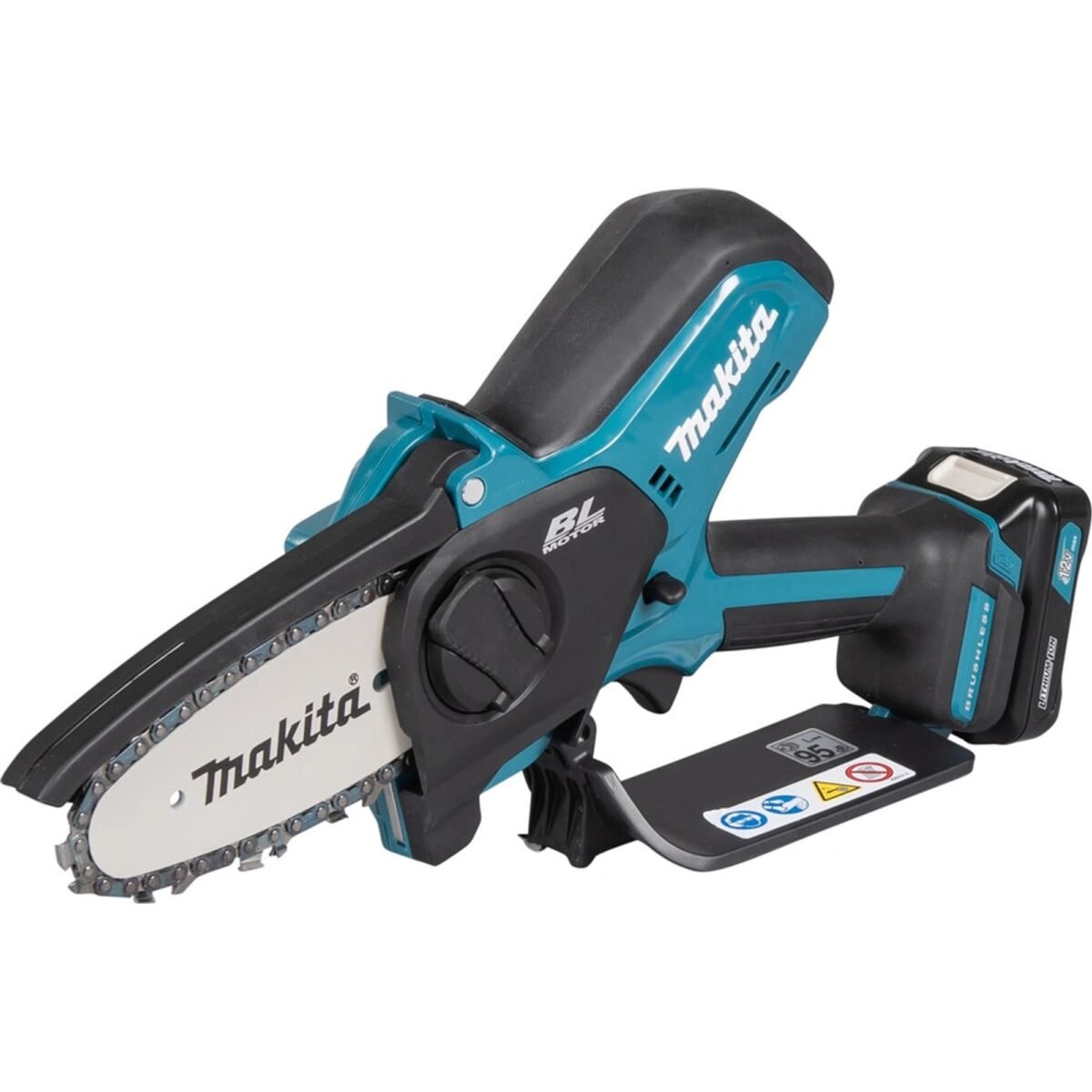 Makita CXT UC100DWA01 cordless pruning saw The Makita UC100DWA01 mini saw is a light and compact tool designed for efficient pruning using a 100 mm bar.