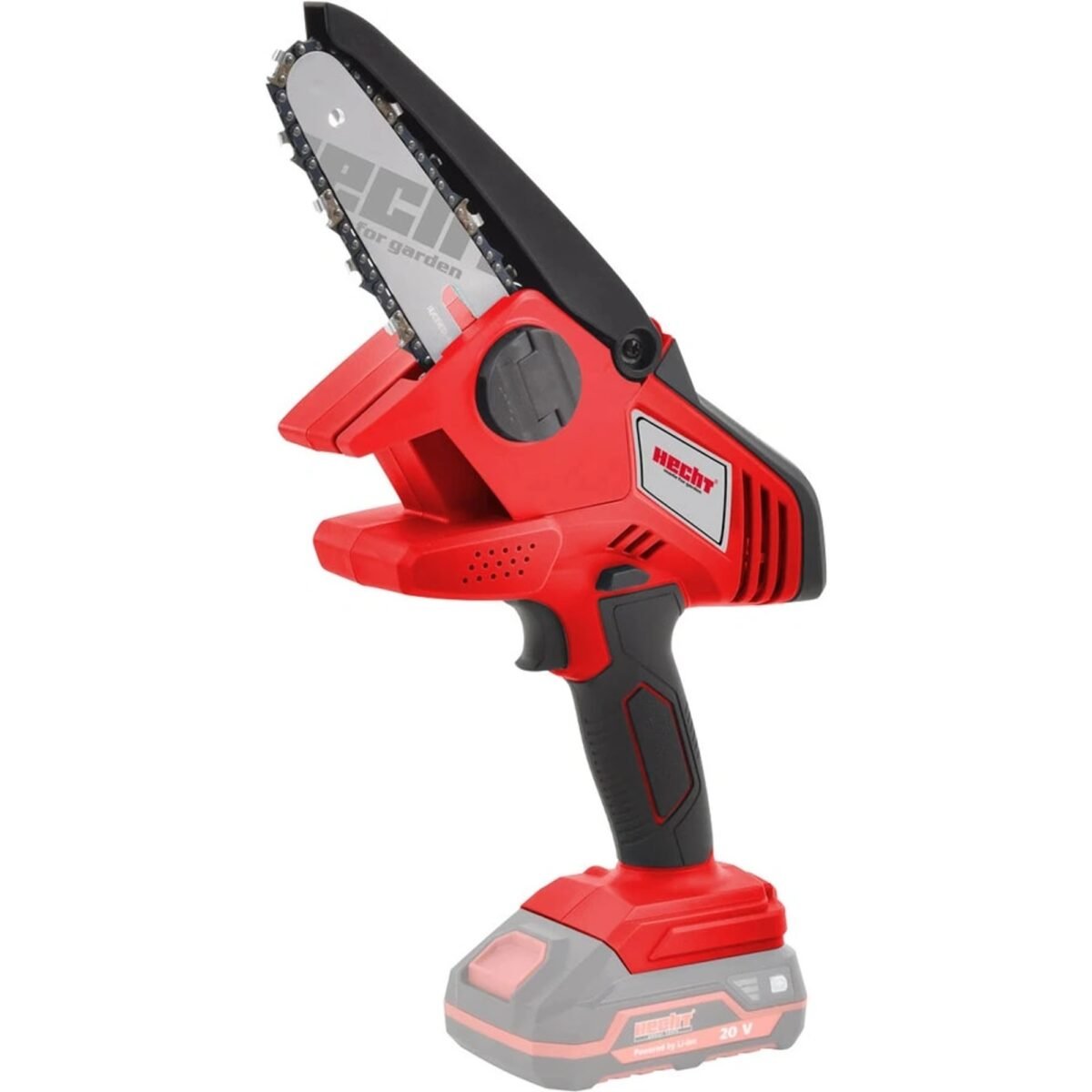 Small cordless saw with 11 cm bar suitable for work in the workshop or pruning trees and bushes.