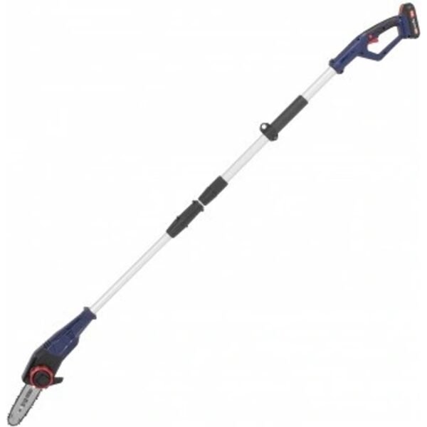 Battery-powered branch pruner, intended for pruning mature trees from the ground.