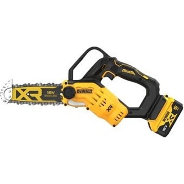 Lightweight and compact 18V XR cordless pruning chainsaw is equipped with a high-efficiency brushless motor designed to maximize runtime.