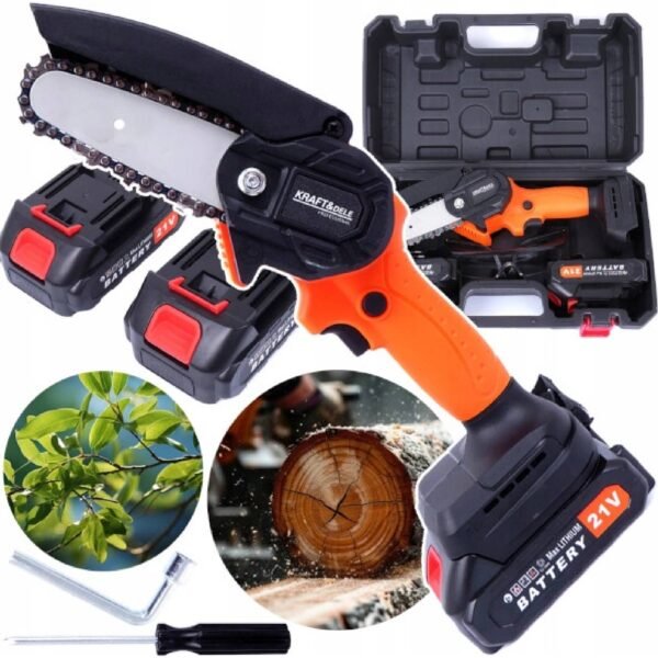 Kraft&Dele AKU chainsaw 21V 10cm KD10627 + 2x batteries The mini cordless saw Kraft&Dele model KD10627 is a great helper for cutting trees