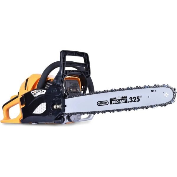A chainsaw with a two-stroke gasoline engine with a volume of 54 cc, suitable for work in the garden and around the house.