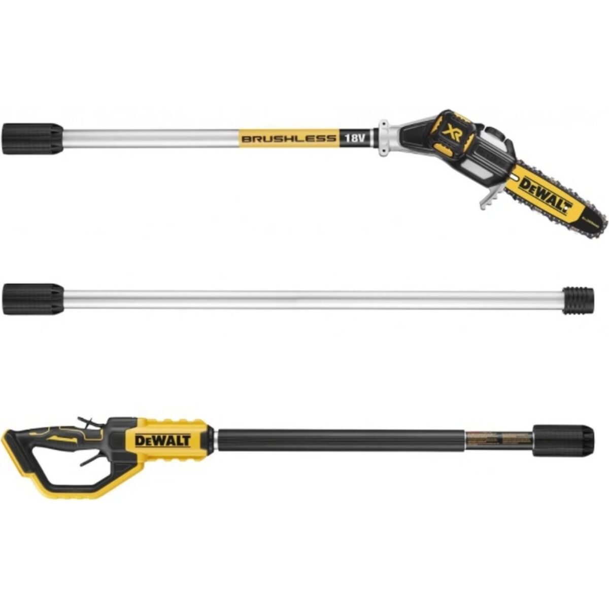 Cordless pruning saw 18V without battery DeWALT DCMPS567N with a bar 20 cm long and a telescopic rod up to 3 m long