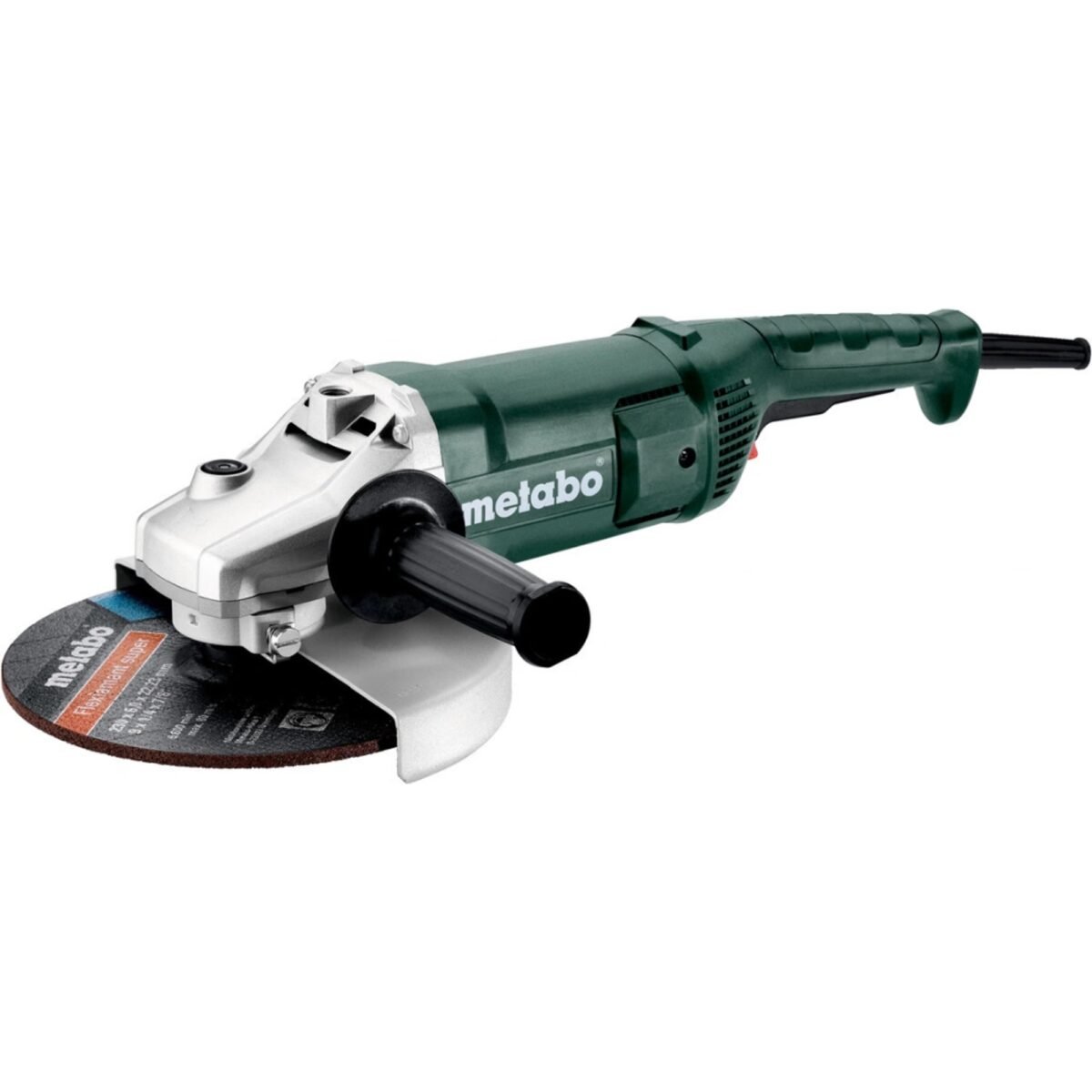 DESCRIPTION OF METABO WE 2200-230 ANGLE GRINDER: Robust, durable and powerful motor Starting current limiter with slow start prevents fuses from blowing out when starting the machine Additional.