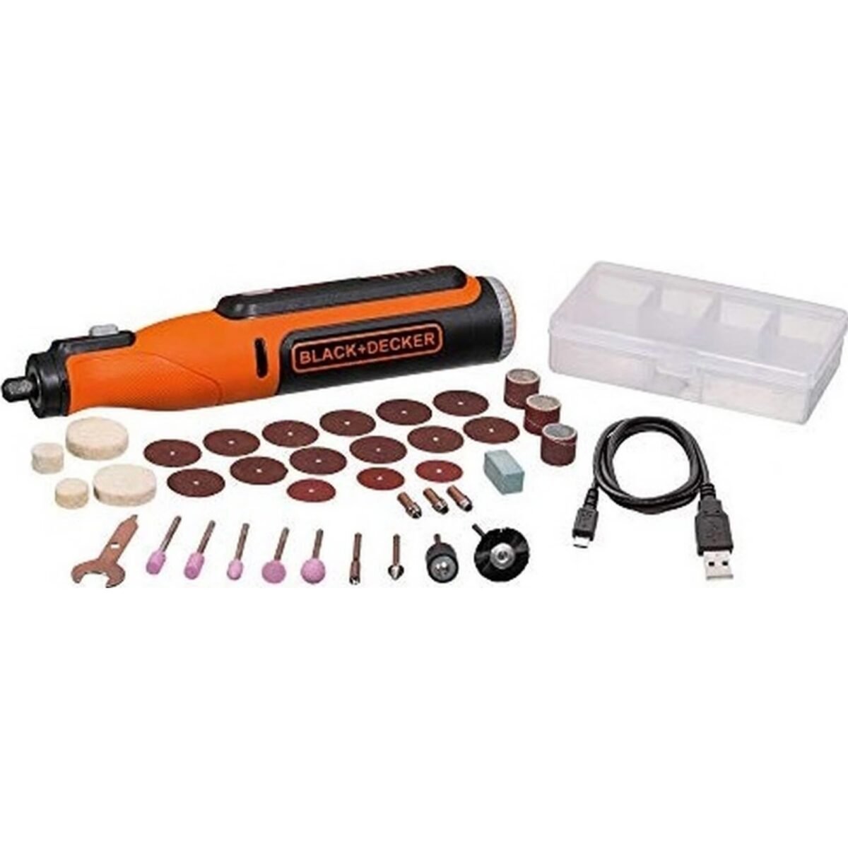 Modeling mini sander BCRT8I with a set of work accessories - BLACK+DECKER cordless direct sander for home use
