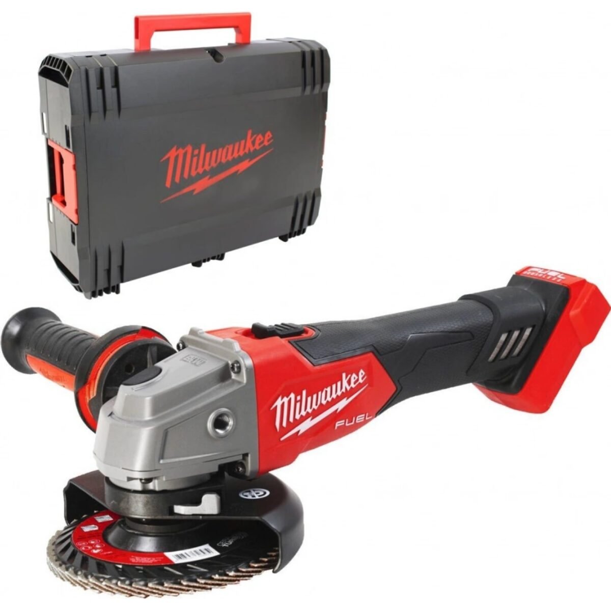 Milwaukee M18 FUEL 125 mm Slide Switch Angle Grinder M18 FSAG125X-0X Delivers the power of a 1200 W cord grinder Smaller gear head dimensions and lower slot angle