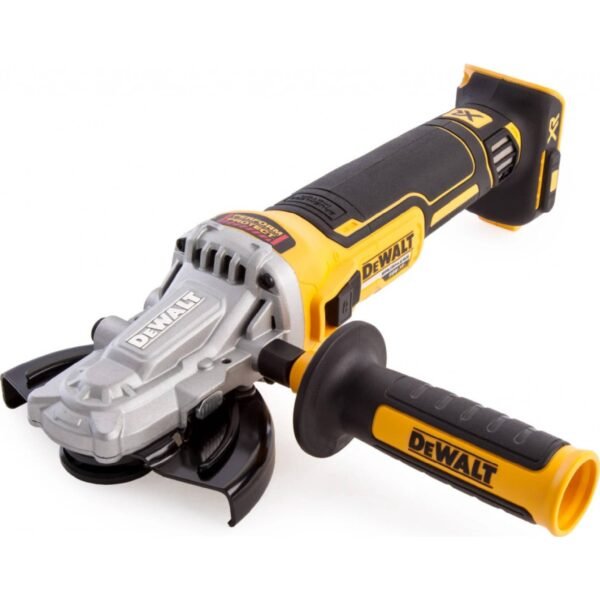 Cordless angle grinder 18V with brushless (brushless) motor. Electronic brake for quick stop of the disc after releasing the trigger