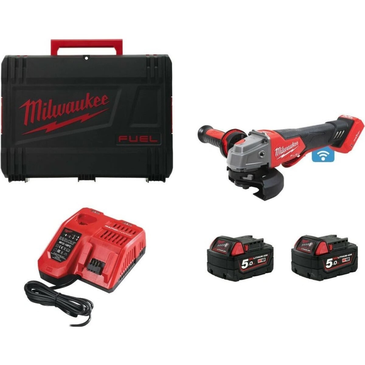 M18 FUEL™ cordless angle grinder 125 mm. It delivers the power of a 1200 W network sander.