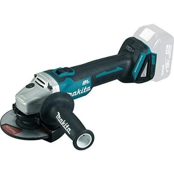 High-quality and powerful battery-powered angle grinder with charging signal, electronic speed control according to load and electronic current limiter for motor load regulation..