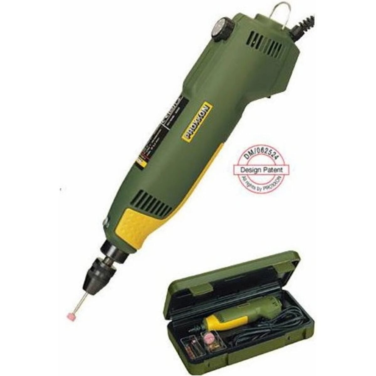 Versatile device for delicate work. Precise and quiet. Including quick-clamping chuck for shanks size 0.3 – 3.2 mm. • For drilling, milling, grinding,