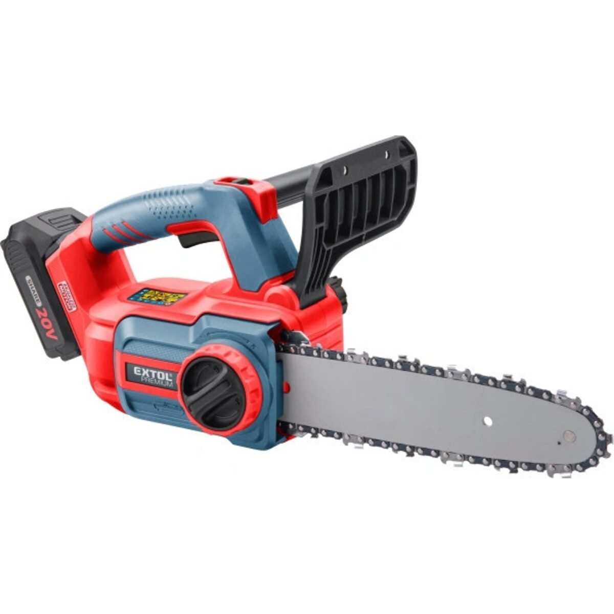 SHARE20V battery-powered chainsaw, BRUSHLESS, 30cm, 2Ah EXTOL PREMIUM The SHARE20V battery-powered chainsaw is truly the best thing you can have in your home workshop.