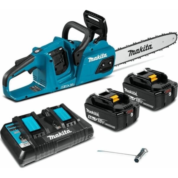 Makita DUC355Z Cordless chainsaw 18V + 18V. A very powerful saw comparable to a 32 cc gasoline saw Special brushless motor connected directly to the chain Safety..