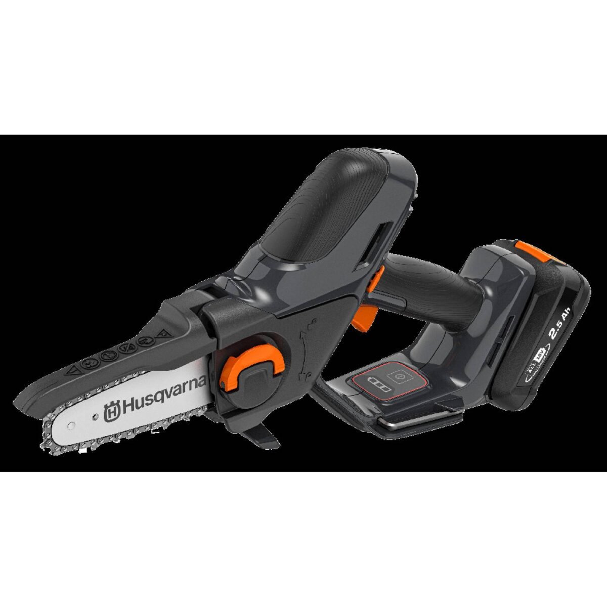 Compact handheld cordless pruning saw, ideal for pruning trees, removing unwanted wood and minor carpentry work.