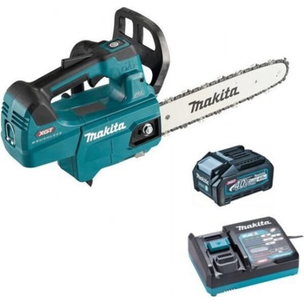 Makita XGT Cordless Chainsaw UC002GM102 Very powerful Makita cordless chainsaw with top handle, which is comparable in performance to a gasoline chainsaw with a 30 cm3 engine capacity.