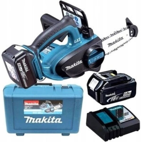 Makita DUC122RTE cordless chainsaw with automatic oil lubrication of the chain. Tool-free chain replacement and tensioning.