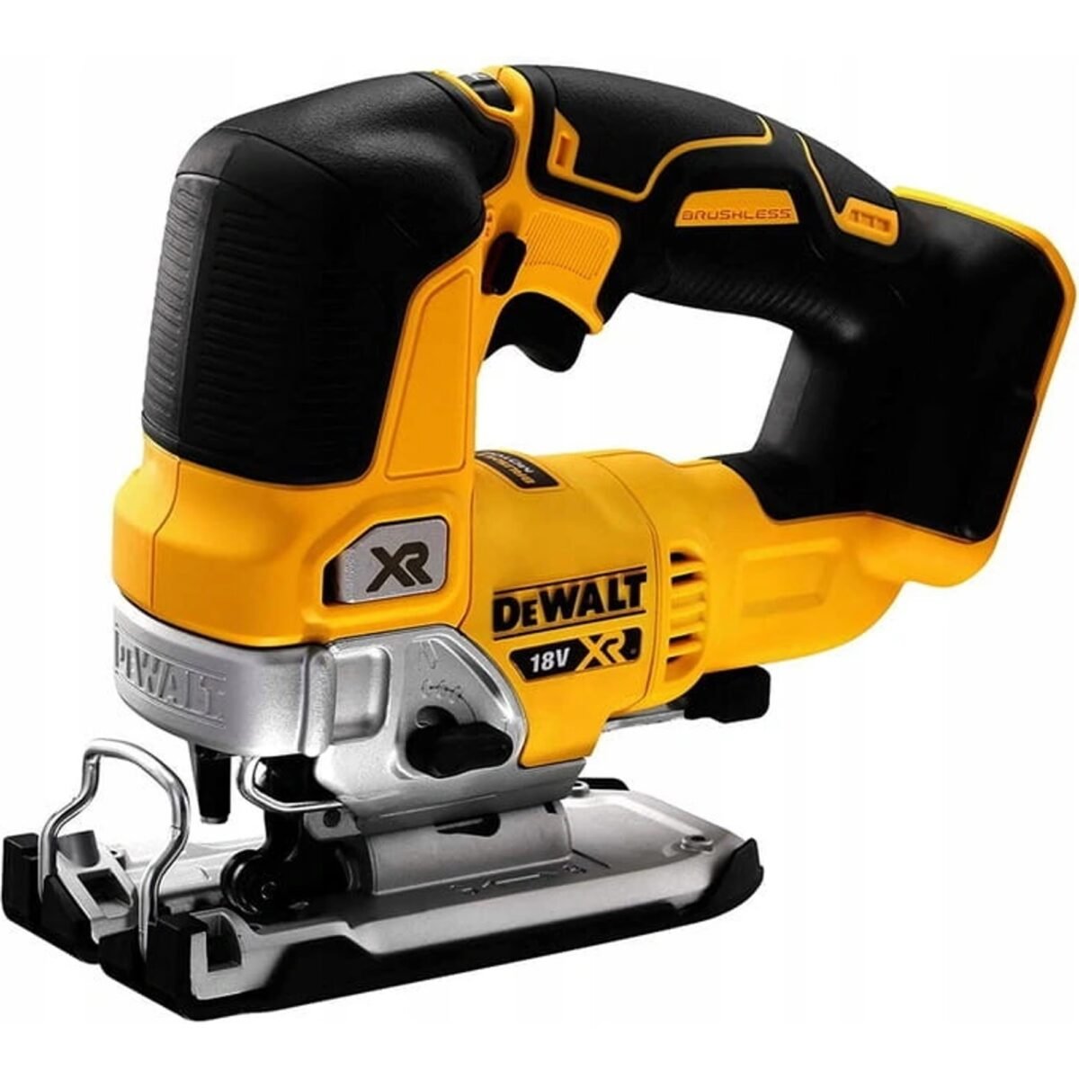 Cordless reciprocating saw with brushless motor, compact dimensions, longer battery life. High performance fan-cooled brushless motor
