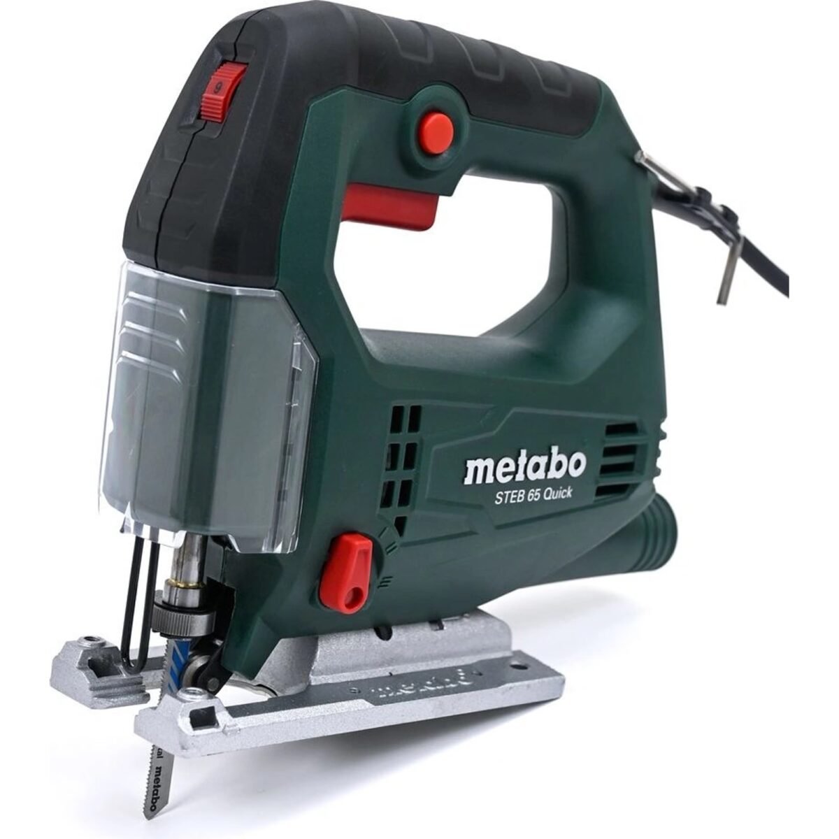 Metabo Quick for toolless saw blade replacement. Handle with anti-slip rubberized surface