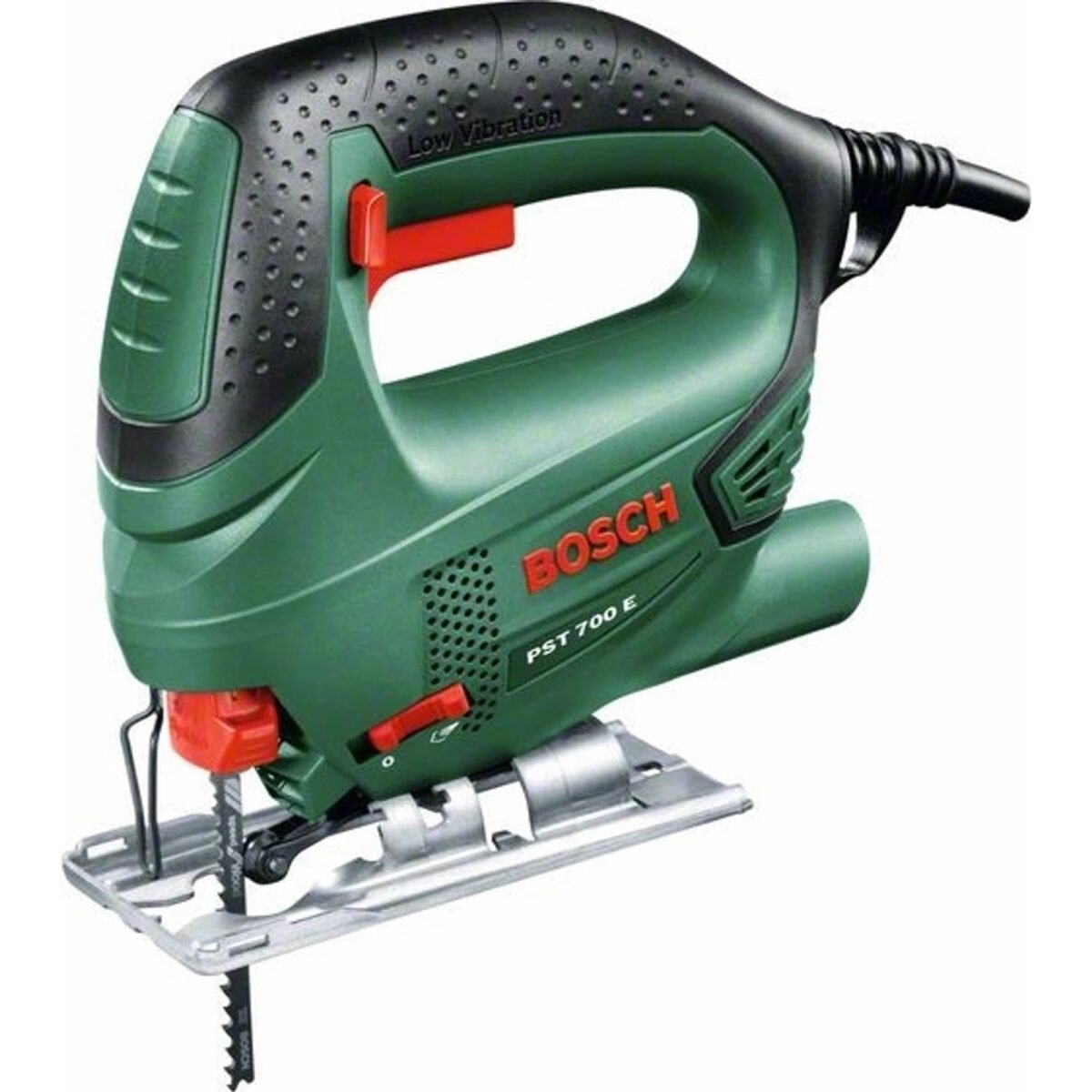 BOSCH PST 700 E Oscillating saw in a case Technical data - Rated power: 500 W - Output power: 300 W - Number of idle strokes: 500 – 3,100 min–1 - Guide shoe: