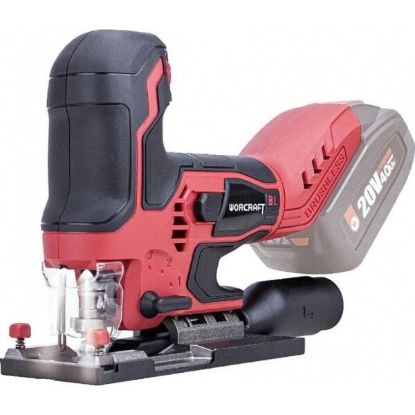 Brushless and powerful cordless reciprocating saw Worcraft designed for cutting metal, wood, plastic and other materials.