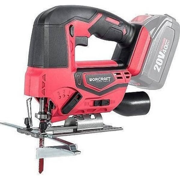 High-quality and powerful cordless reciprocating saw Worcraft designed for cutting metal, wood, plastic and other materials