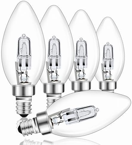 Halogen C35 E14 Candle 28 W 230 V Candle Shape Dimmable 350 LM Warm White 2700 K Halogen Lamp Clear Candle Bulbs E14 for Chandeliers, Wall Lights, Ceiling Lights, Pack of 6