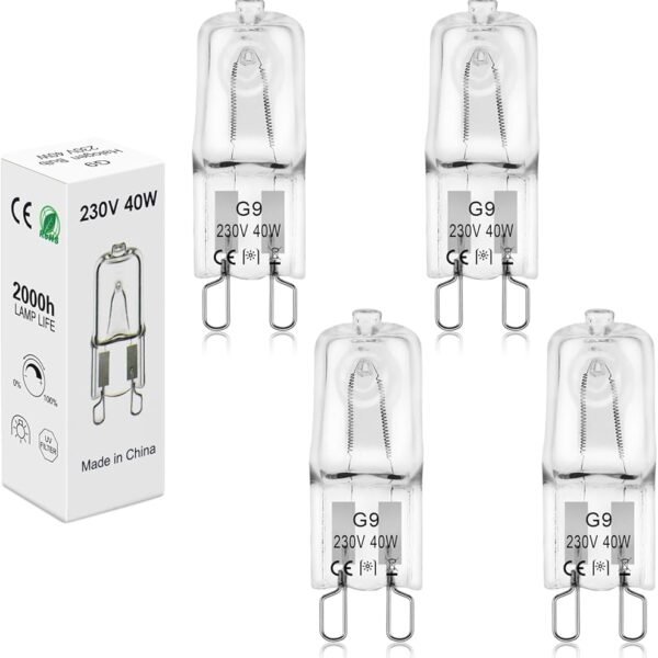 BROTOU Pack of 4 G9 Halogen Bulbs, G9 Halogen Light Bulbs, 40 W, 230 V, 2800 K, Dimmable G9 Halogen Bulbs for Oven Lamp, Microwave, Cooker, Ceiling Lights [Energy Class G]