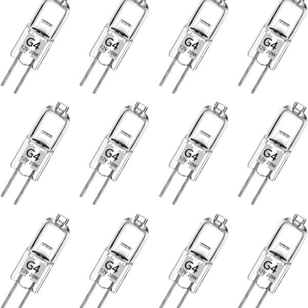 Haraqi Pack of 12 G4 Halogen Light Bulbs 20 Watt G4 Halogen Pin Base Lamp Capsule Bulbs 12 V G4 Halogen Bulbs 300 lm 2800 K Warm White Dimmable [Energy G]