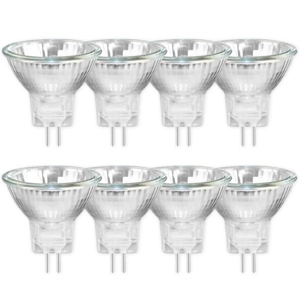 Pack of 8 MR11 GU4 Halogen Bulbs Reflector Light Bulbs 20 W 12 V, Warm White 2700 K, Dimmable Halogen Spot Spotlight, 250 lm, 30° Beam Angle, 35 mm x 35 mm [Energy Class G]