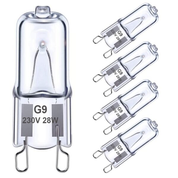 OSDUE G9 Halogen Bulbs, Pack of 5 Capsule Lamps, Dimmable 28 W, 230 V, Warm White Lamps 2800 K for Oven, Microwave, Cooker, Ceiling Lights