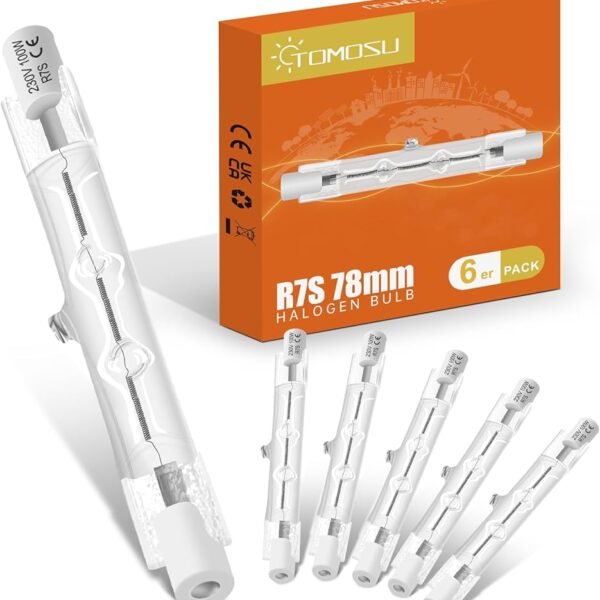 Tomosu R7s Halogen Rod 78 mm 100 W Dimmable Halogen Light Bulbs R7s Warm White 2800K 1800LM 230V J78 Halogen Floodlight for Work Lights, Landscape Lights, Floor Lamps Pack of 6