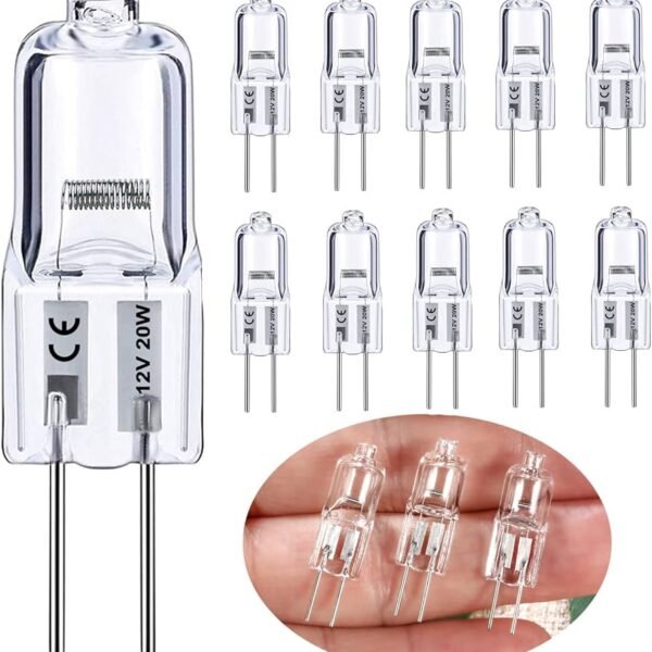 Vinaco G4 12V 20W Halogen Light Bulb, Pack of 10 Bulbs Dimmable Warm White 2800K, Long Life Halogen Lamps G4 20 Watt for Under Cabinet Puck Light, Chandelier