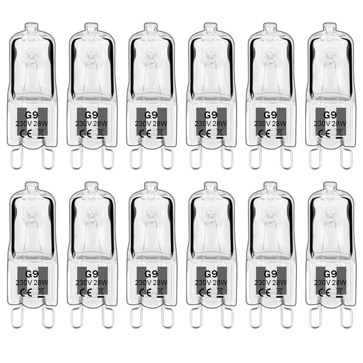 Haraqi Pack of 12 G9 Halogen Bulbs 230 V 28 W 310 lm G9 Bulb, 2800 K Warm White, Capsule Bulbs Dimmable, No Flickering