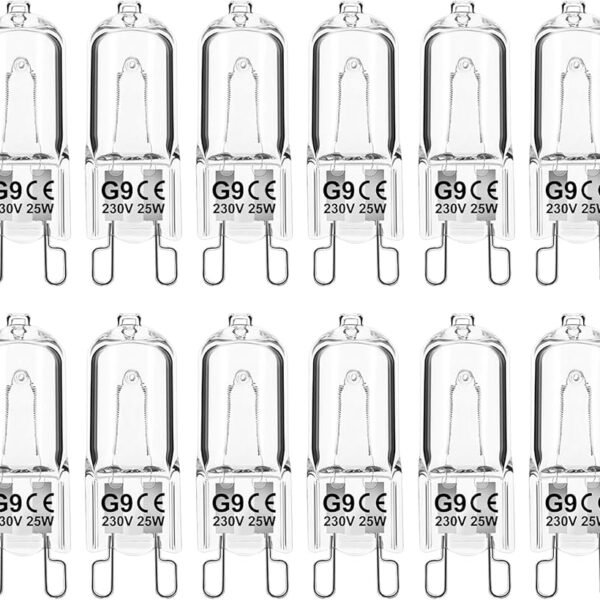 Jaenmsa Pack of 12 G9 Halogen Bulbs, G9 28 W 230 V Dimmable Halogen Bulbs, Non-Flicker, G9 Capsule Bulbs, Warm White Lamps 2700 K for Oven Lamp, Ceiling Lights, Candlesticks